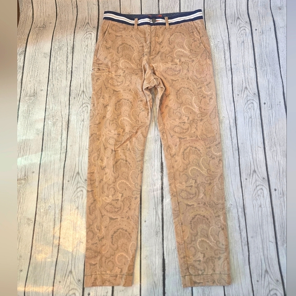 Tallia Sport Straight Leg Men's Paisley Pants Flat Front Khaki  Size 30 x 28